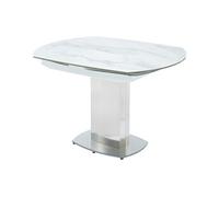 Vente-unique - Table à Manger Extensible TALICIA - 4 à 6 Couverts - Céramique et Acier - Effet Marbre, Blanc