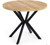 Table à Manger Extensible Ronde - Table Style Loft Avec Pieds Noirs En Métal - 100 à 176 Cm - Table Ronde Style Industriel Pour Le Salon - Compacte -