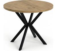 Table à Manger Extensible Ronde - Table Style Loft Avec Pieds Noirs En Métal - 100 à 176 Cm - Table Ronde Style Industriel Pour Le Salon - Compacte -