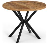 WFL GROUP Table à Manger Extensible Ronde - Table Style Loft avec Pieds Noirs en Métal - 100 à 176 Cm - Table Rond Style Industriel pour Le Salon - Compacte - Chêne Lefkas - 100 Cm