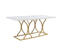 Table à manger Figa pour 6 personnes effet marbre blanc / doré