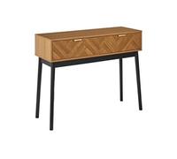 AltoBuy SIXTYS - Console 2 Tiroirs Aspect Bois Décor Chevrons Piétement Noir