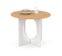 Table à manger fixe ronde ALOISE 4 personnes pied arc blanc et bois 80 cm