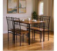 Table à manger - FURNITURER - Lot 5 pièces - Aspect bois - Structure métal - Style industriel
