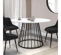 IDMarket Table à manger YUNA ronde 4-6 pers plateau effet marbre ALASKA 110 cm pied filaire noir