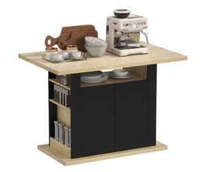 Table à manger îlot central - HOMCOM - plan de travail 4 personnes, placard 4 portes et étagères - 110 x 70 x 75,5 cm - noir