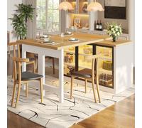 Table à Manger Ilôt de Cuisine Extensible Rangement avec Étagère Réglables | 120x40x72cm,Buffet,Bureau,APP RGB,Prise USB,Porte Verre Presse Ouvrir,Grande Capacité,Pour Salle Manger,Salon,Moderne,Blanc