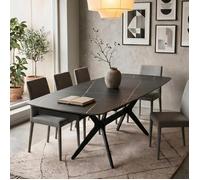 Table à Manger LEANA Extensible 160-240 cm Pour 6 à 8 Personnes avec Plateau en Céramique Aspect Marbre Noir