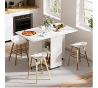 Table à manger mobile avec roues-Table d’appoint pliable en bois-Dining table extensible-Résistante aux rayures-70x120x75cm-Blanc