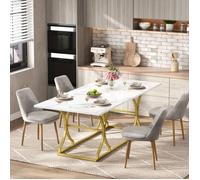 Table à manger moderne - MODERNLUXE - 200x80x76 cm - Aspect marbre - 8 à 10 personnes - Pieds en métal - MDF - Naturel