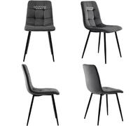 Table à manger noire 120x70x74 cm avec 4 chaises, ensemble de table à manger, chaises de salle à manger en velours gris foncé
