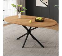 Table à manger ovale 120 x 80 cm pour 4 à 6 personnes avec plateau MDF aspect bois naturel et pieds métal ORVRYN