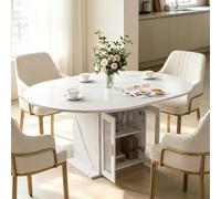 Table à manger ovale extensible, 100/140 x 100 x 77 cm, table de cuisine pour 4 à 6 personnes, avec espace de rangement et réfrigérateur, table de salle à manger moderne extensible, table de salon