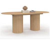 Table à manger ovale pour 6 à 10 personnes avec pieds cylindriques, 160 à 200 cm - Design moderne - Aspect bois - Mobilier de salon - Structure robuste - Finitions haut de gamme - Intérieur intemporel