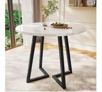 Table à Manger plateau rond piètement en métal unique effet marbre moderne blanc et noir Table de Cuisine au design moderne