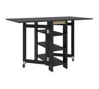 Table à manger pliable - HOMCOM - sur roulettes - avec 2 abattants rabattables et 3 étagères - pour petits espaces - noir