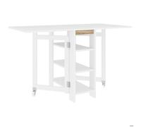 Table à manger pliable - HOMCOM - sur roulettes - avec 2 abattants rabattables et 3 étagères - pour petits espaces - blanc