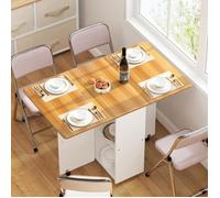 Table à Manger Pliable PIPIPOXER, Table de Cuisine Mobile avec 4 Roulettes,Table avec étagère,120x70x78 cm,Blanc et Bois