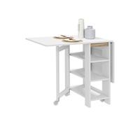 Table à manger pliable - HOMCOM - sur roulettes - avec 2 abattants rabattables et 3 étagères - pour petits espaces - blanc
