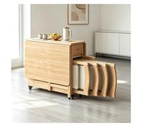 Table à Manger Pliante avec 4 chaises, Extensible en Bois Massif | Structure robuste, tiroir pratique, roulettes mobiles, design compact idéal for petits espaces(Original Wood)
