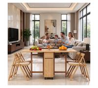 Table À Manger Pliante Et Chaises,bureau Petit Pour La Maison,le Salon | Table À Abattant Rétractable En Bois Massif Avec 4 Chaises Et Roulettes Verrouillables ,table Cuisine Petit Espace