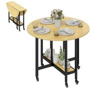Table à manger pliante - HOMCOM - pour 4 personnes - 6 roulettes - étagère intégrée - panneau de particules - 100x100x75cm - chêne