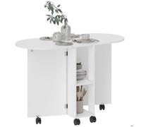 HOMCOM Table à manger pliante sur roulettes, table de cuisine pour 4 personnes avec 2 abattants et 2 étagères de rangement, pour petits espaces, 120 x 60 x 77 cm, blanc