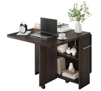Table à manger pliante mobile 127x60x75cm - 2 étagères ouvertes - console extensible sur roulettes avec freins - coloris bois brun