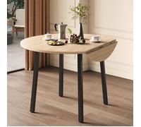 Table à Manger Pliante Ronde 100x100 cm Rabattable 100x70 cm avec Pieds en Métal - Pour 2 à 4 Personnes - en Bois MDF - Effet Chêne
