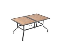 VEVOR Table à manger pour patio extérieur, 1505 mm, table de bistro rectangulaire en acier imitation bois, pour 4 à 6 personnes, avec trou pour parasol de 38 mm, pour jardin, véranda, marron et noir