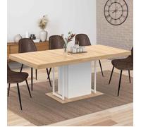 Table à manger extensible rectangle ugo 6-10 personnes bois façon hêtre et blanc 160-200 cm