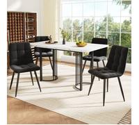 Table à Manger - Rectangulaire Extensible 140-180cm - 4 Chaises Velours - Noir et Blanc - Design Moderne