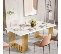 Table à manger rectangulaire - TRIBESIGNS - Blanc doré - Métal - Design Contemporaine - 6 personnes - 180 x 79 x 78 cm
