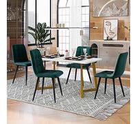 Table à manger rectangulaire Zepneiy avec 4 chaises, 117 cm en MDF avec pieds en fer plaqué or, pour cuisine salle à manger, chaise de salle à manger en velours vert foncé