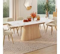 IDMarket Table extensible RHONDA 6-10 personnes marbre blanc ALASKA bois façon hêtre 160-200 cm