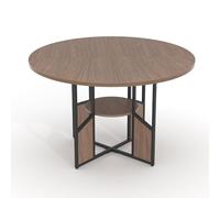 Table a manger ronde 150cm,Table repas pour 4 à 6 Personnes avec Etagères De Rangement,Pied metal,Jusqu'à 50 Kg,Pieds ajustables,Table salle à manger Pour petit espace,cuisine,appartement(Marron)