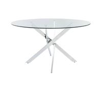 Table à manger ronde 4 personnes en verre trempé et métal chromé - Transparent - COSIMA