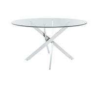 Table à manger ronde 4 personnes en verre trempé et métal chromé - Transparent - COSIMA
