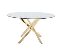 Table à manger ronde 4 personnes en verre trempé et métal doré - Transparent - COSIMA