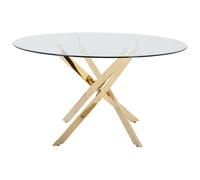 Table à manger ronde 4 personnes en verre trempé et métal doré - Transparent - COSIMA