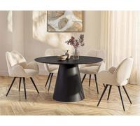 Table à manger ronde 4 personnes placage frêne - Noir - ANTALIZA