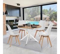 Table à manger ronde ALIX 4-6 personnes pied araignée bois et blanc 110 cm