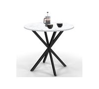 Table à manger ronde ALIX 4 personnes pied araignée noir plateau effet marbre blanc ALASKA 80 cm