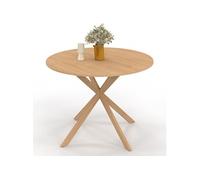 Table à manger ronde ALIX 6 personnes pied araignée bois effet hêtre 110 cm