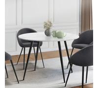 IDMarket – Table à manger ronde Amelia 4 personnes effet marbre Blanc Alaska pieds métal noir 110 cm