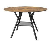 Table à Manger Ronde - Bealife - 4 à 6 Personnes - 1 Étagère Rangement - Cadre Métal - Cuisine - Pied Antidérapant - Marron - 120 cm