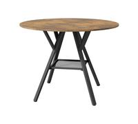 Table à Manger Ronde - Bealife - 4 à 6 Personnes - 1 Étagère Rangement - Cadre Métal - Cuisine - Pied Antidérapant - Marron - 100 cm