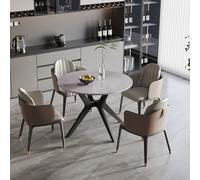 Table à manger ronde en pierre brillante gris 110 cm PAULA