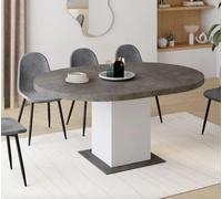 Table à manger ronde et extensible pour 4 à 8 personnes, en béton et blanc, 120-160 cm - Design moderne - Aspect bois - Mobilier de salon - Structure robuste - Finition luxueuse - Intérieur intemporel