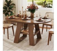 Table à Manger Ronde Extensible 110-150 cm - pour 4 à 6 Personnes - avec Rangement et Étagère - Effet Noyer - Style Vintage